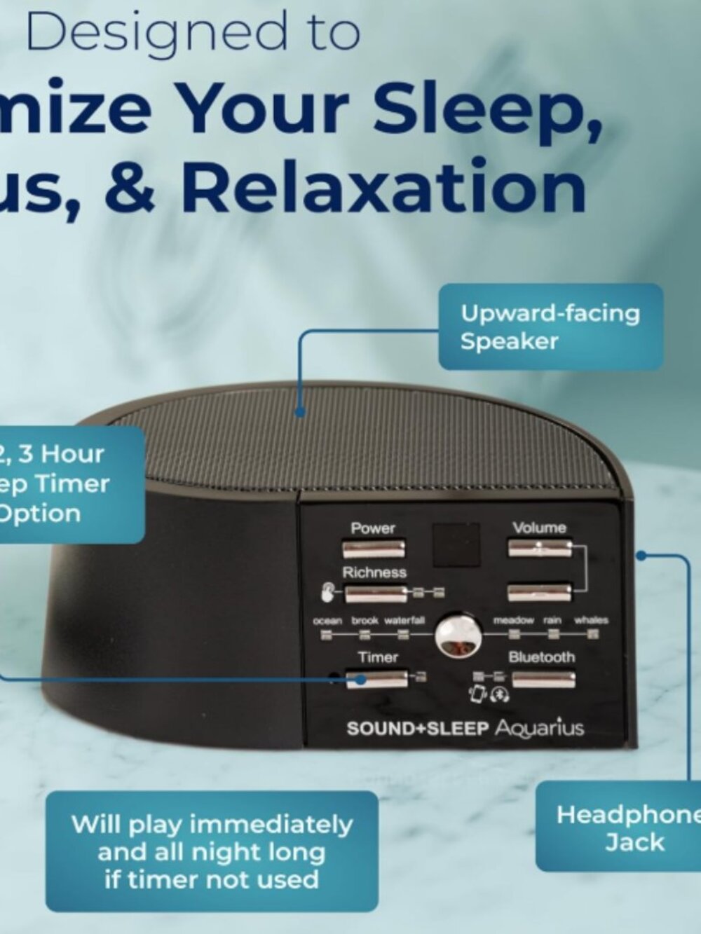 Adaptive Sound Technologies Sound + Sleep Aquarius, Bluetooth, Black White Noise